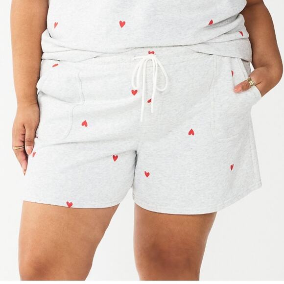 Sonoma Goods for life gray hearts drawstring fleece shorts - Picture 1 of 6